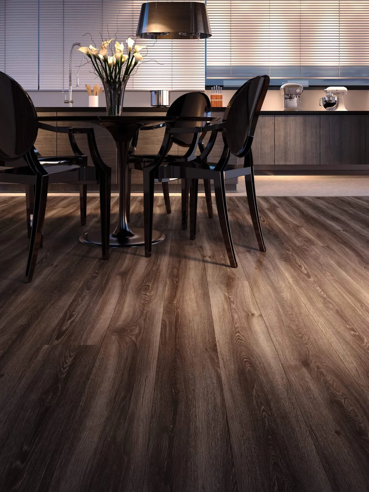 Sala de jantar com piso laminado premium