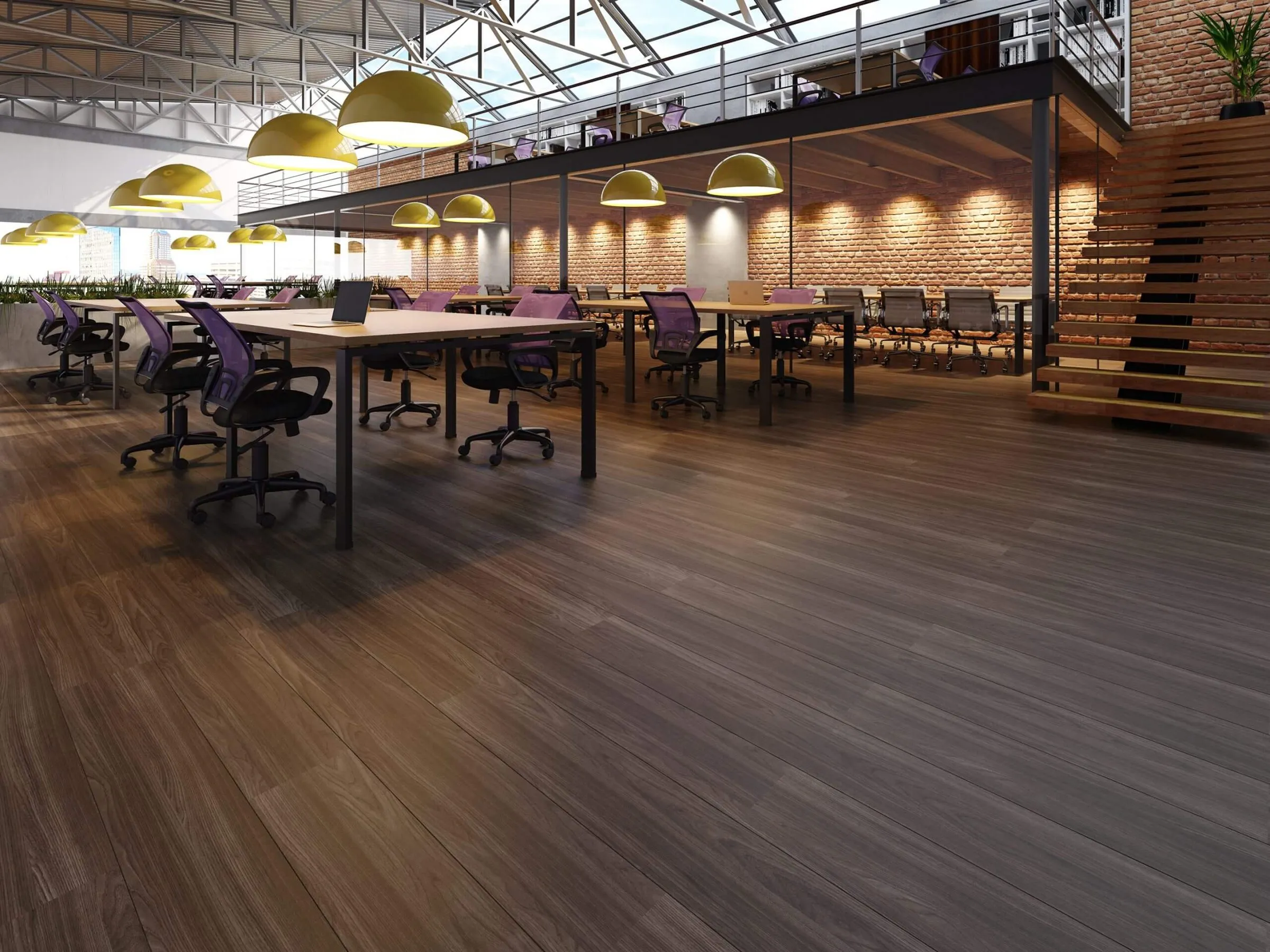 Ambiente corporativo com piso de madeira da Inspira Revest